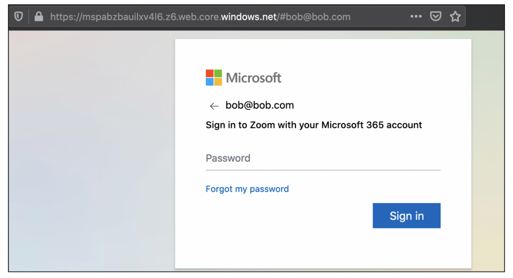 Screenshot of a fake login page