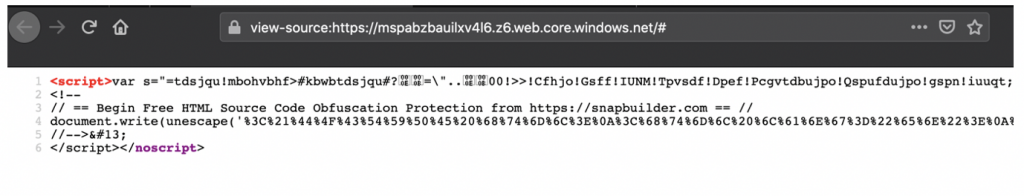 Azure hosted phishing site
